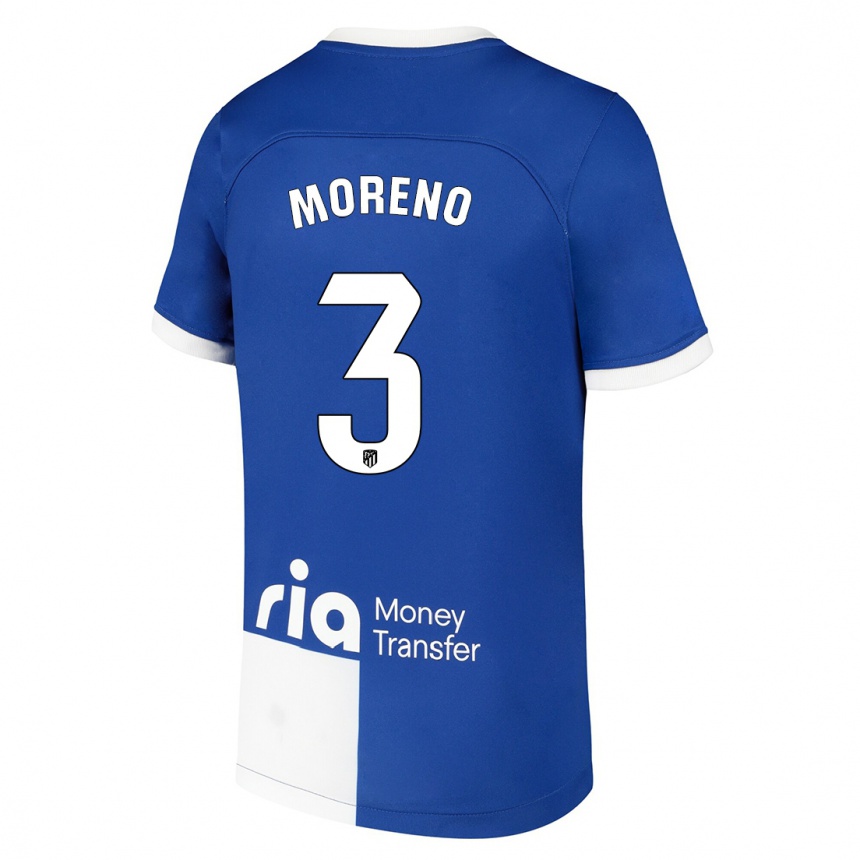 Kinder Fußball Marco Moreno #3 Blau Weiss Auswärtstrikot Trikot 2023/24 T-Shirt Luxemburg