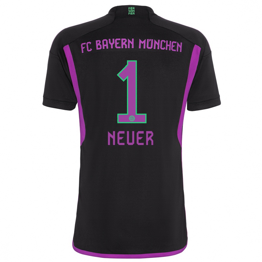 Kinder Fußball Manuel Neuer #1 Schwarz Auswärtstrikot Trikot 2023/24 T-Shirt Luxemburg