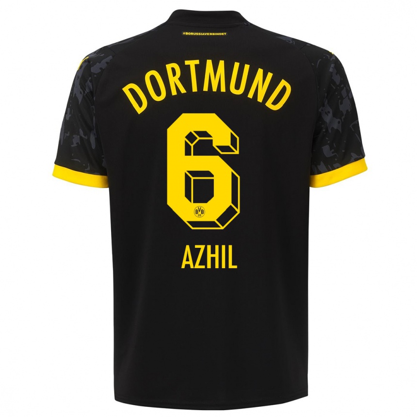 Kinder Fußball Ayman Azhil #6 Schwarz Auswärtstrikot Trikot 2023/24 T-Shirt Luxemburg