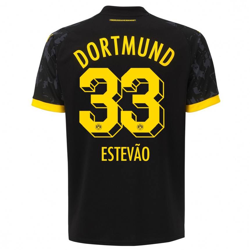 Kinder Fußball Tiago Estevão #33 Schwarz Auswärtstrikot Trikot 2023/24 T-Shirt Luxemburg