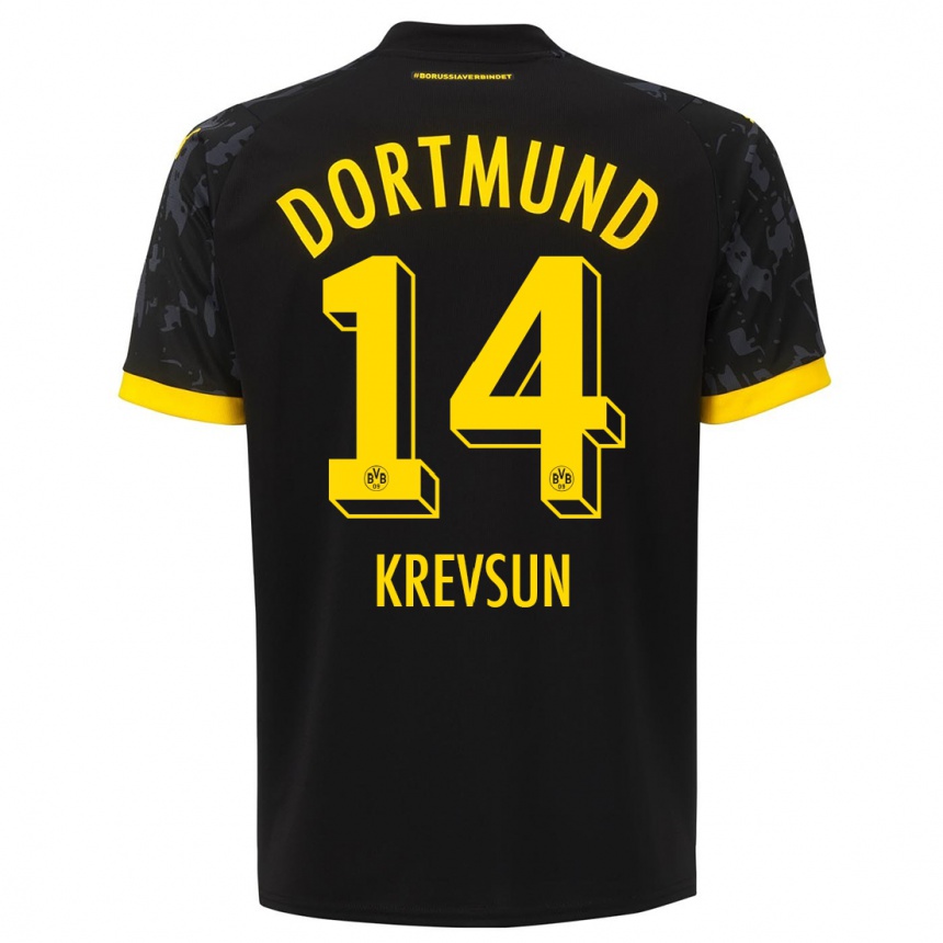 Kinder Fußball Danylo Krevsun #14 Schwarz Auswärtstrikot Trikot 2023/24 T-Shirt Luxemburg