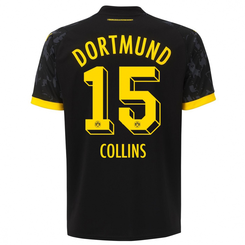 Kinder Fußball Nnamdi Collins #15 Schwarz Auswärtstrikot Trikot 2023/24 T-Shirt Luxemburg