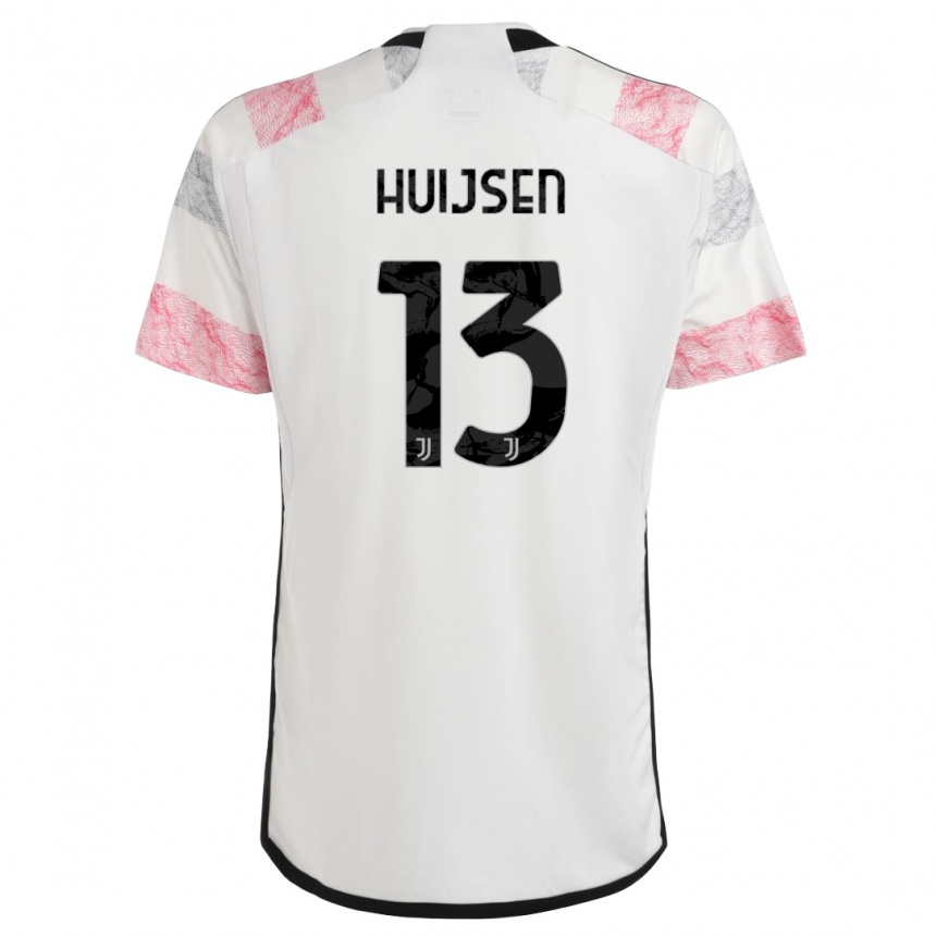 Kinder Fußball Dean Huijsen #13 Weiß Rosa Auswärtstrikot Trikot 2023/24 T-Shirt Luxemburg