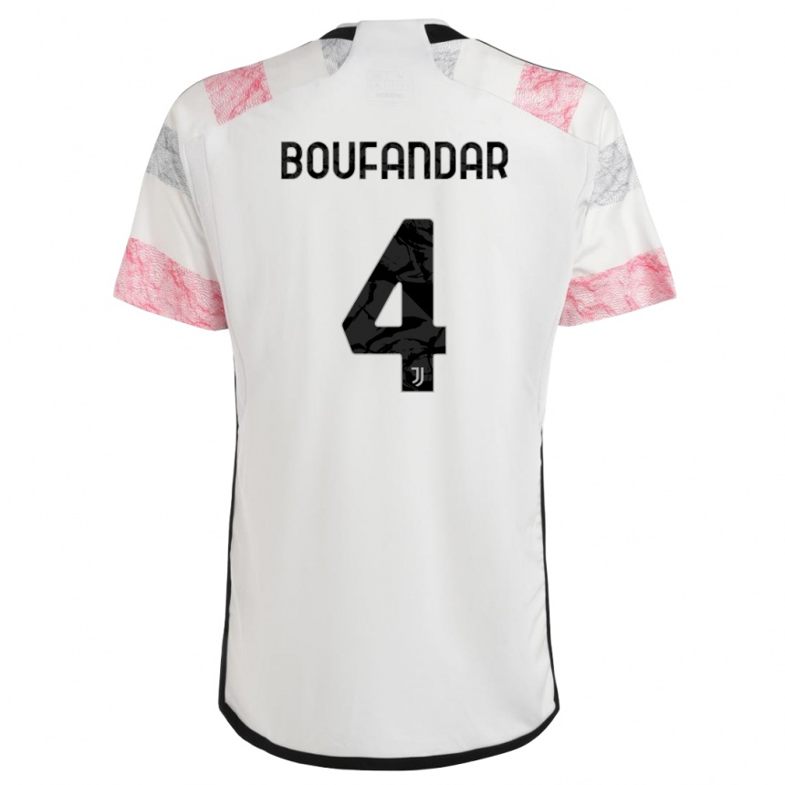 Kinder Fußball Adam Boufandar #4 Weiß Rosa Auswärtstrikot Trikot 2023/24 T-Shirt Luxemburg