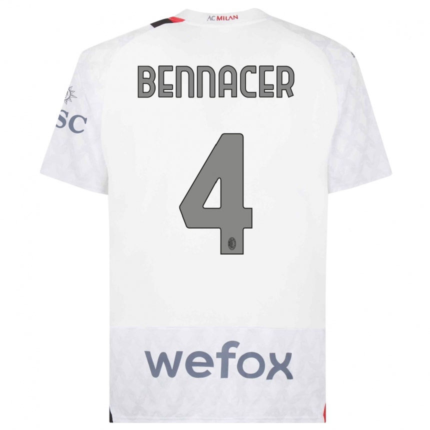 Kinder Fußball Ismael Bennacer #4 Weiß Auswärtstrikot Trikot 2023/24 T-Shirt Luxemburg