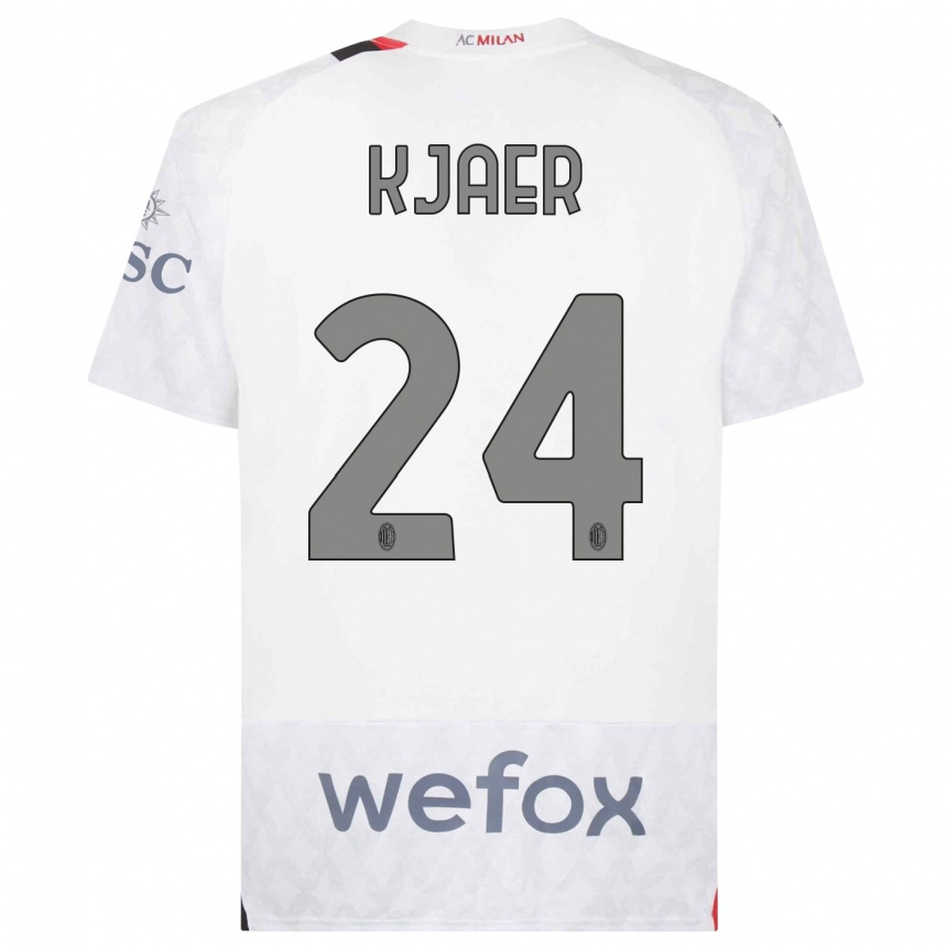Kinder Fußball Simon Kjaer #24 Weiß Auswärtstrikot Trikot 2023/24 T-Shirt Luxemburg