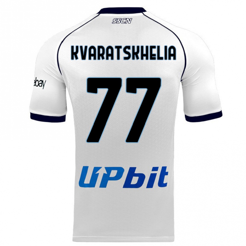 Kinder Fußball Khvicha Kvaratskhelia #77 Weiß Auswärtstrikot Trikot 2023/24 T-Shirt Luxemburg