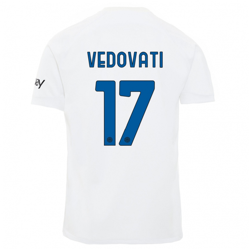 Kinder Fußball Gabriele Vedovati #17 Weiß Auswärtstrikot Trikot 2023/24 T-Shirt Luxemburg