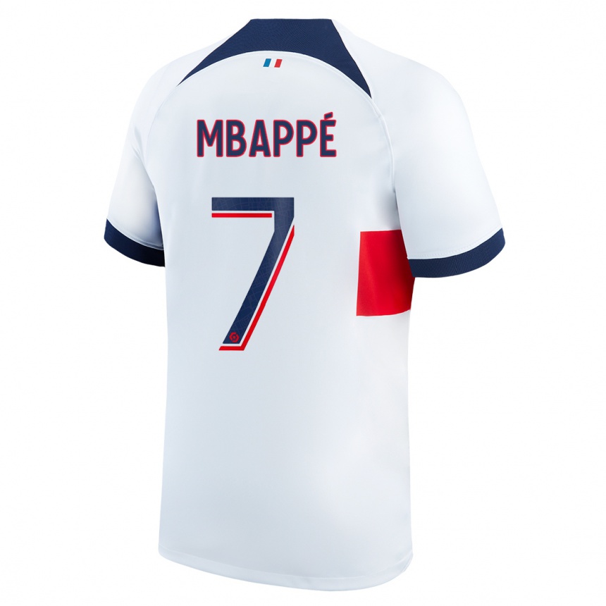 Kinder Fußball Kylian Mbappe #7 Weiß Auswärtstrikot Trikot 2023/24 T-Shirt Luxemburg
