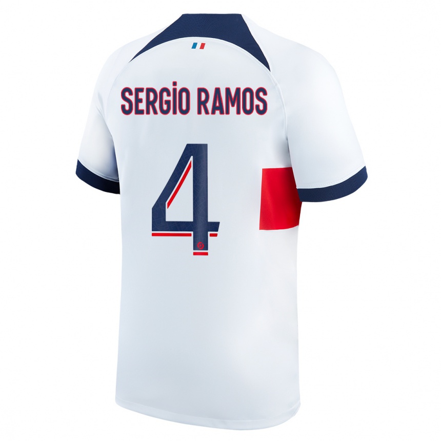 Kinder Fußball Sergio Ramos #4 Weiß Auswärtstrikot Trikot 2023/24 T-Shirt Luxemburg
