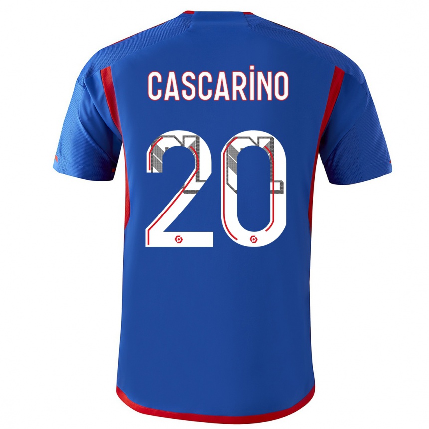 Kinder Fußball Delphine Cascarino #20 Blau Rot Auswärtstrikot Trikot 2023/24 T-Shirt Luxemburg