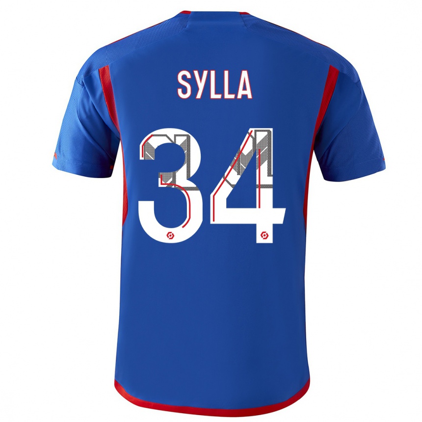 Kinder Fußball Kysha Sylla #34 Blau Rot Auswärtstrikot Trikot 2023/24 T-Shirt Luxemburg