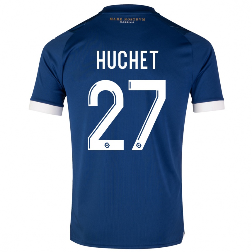 Kinder Fußball Sarah Huchet #27 Dunkelblau Auswärtstrikot Trikot 2023/24 T-Shirt Luxemburg