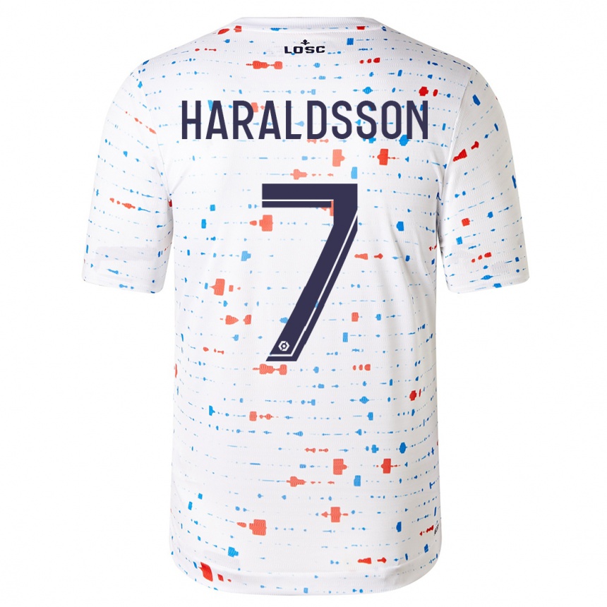 Kinder Fußball Hákon Arnar Haraldsson #7 Weiß Auswärtstrikot Trikot 2023/24 T-Shirt Luxemburg