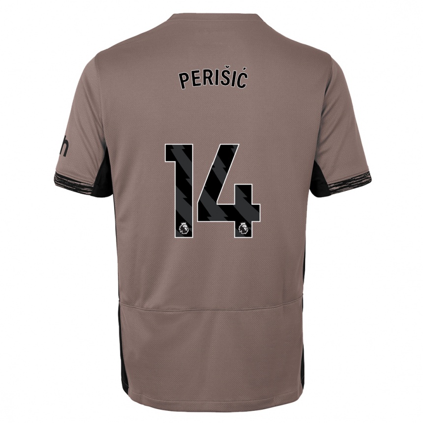 Kinder Fußball Ivan Perisic #14 Dunkelbeige Ausweichtrikot Trikot 2023/24 T-Shirt Luxemburg