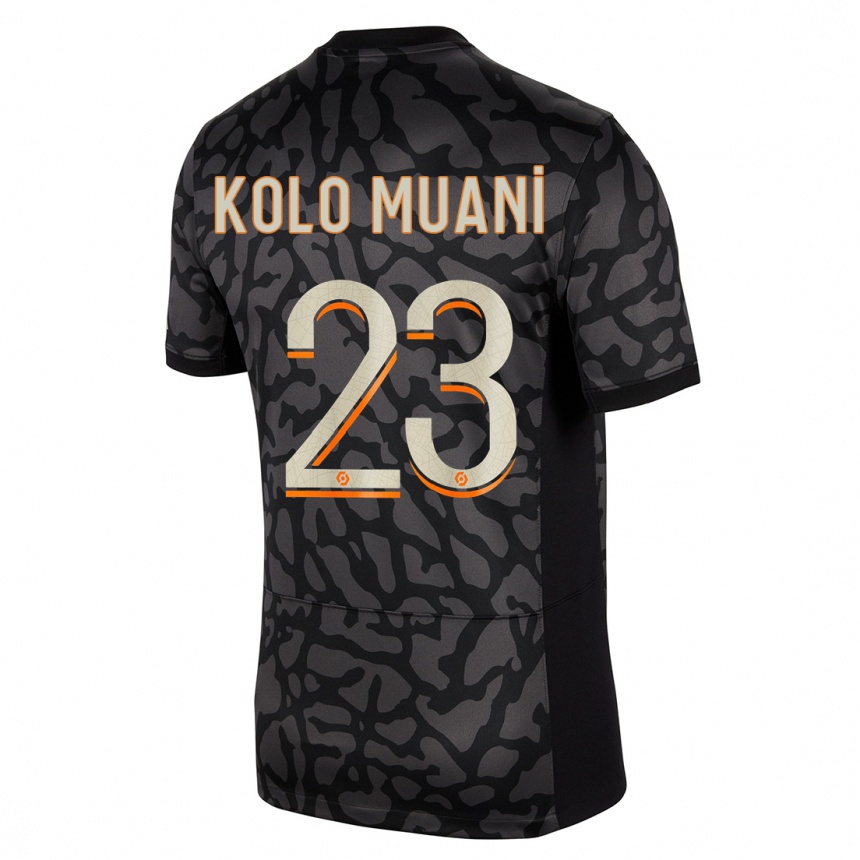 Kinder Fußball Randal Kolo Muani #23 Schwarz Ausweichtrikot Trikot 2023/24 T-Shirt Luxemburg