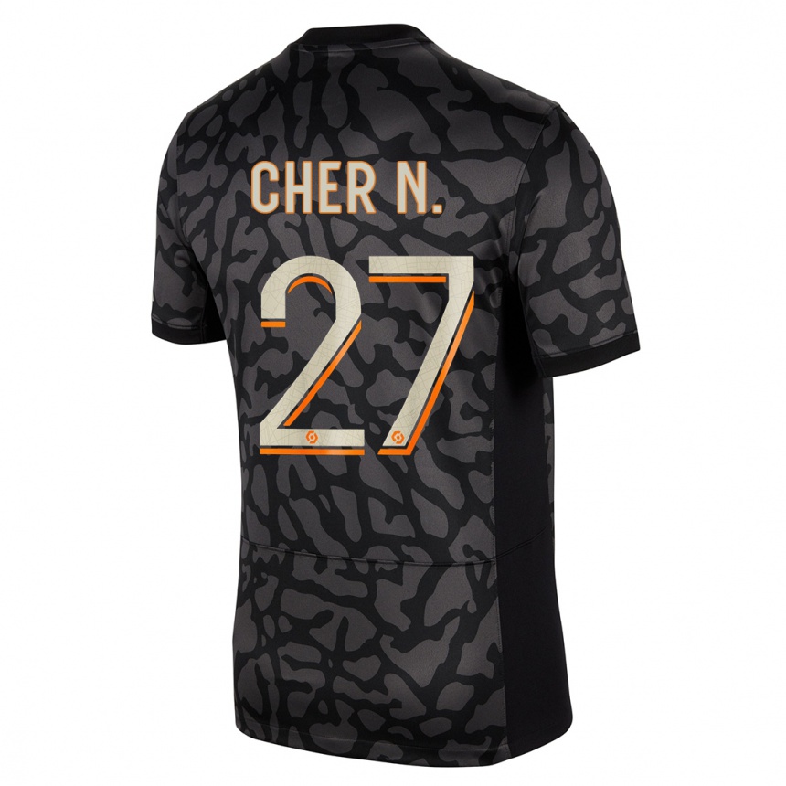 Kinder Fußball Cher Ndour #27 Schwarz Ausweichtrikot Trikot 2023/24 T-Shirt Luxemburg