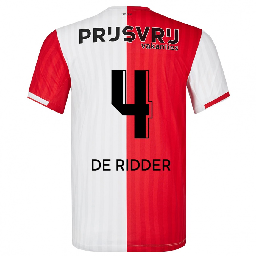Herren Fußball Robine De Ridder #4 Rot-Weiss Heimtrikot Trikot 2023/24 T-Shirt Luxemburg