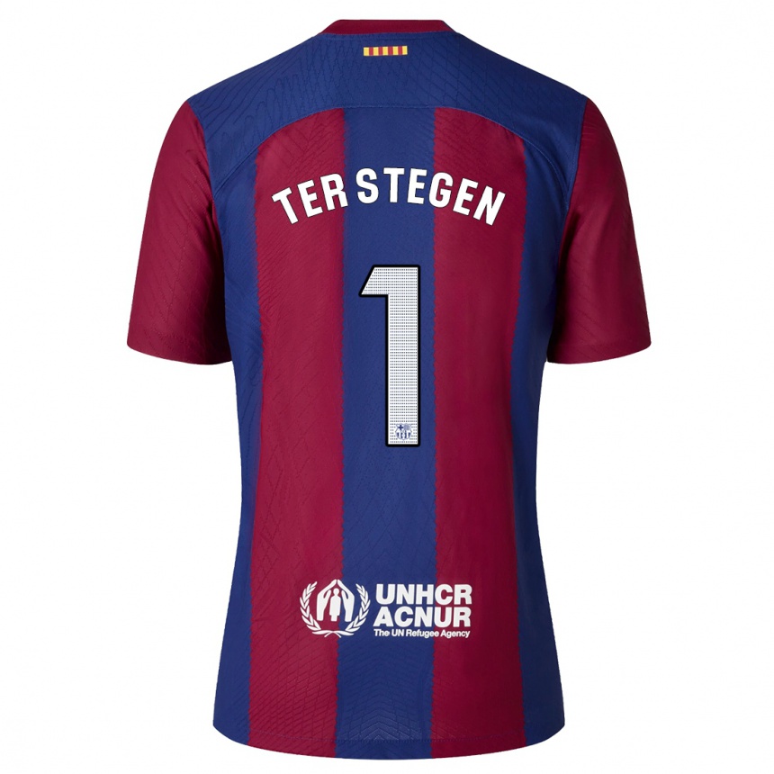 Herren Fußball Marc-Andre Ter Stegen #1 Rot Blau Heimtrikot Trikot 2023/24 T-Shirt Luxemburg