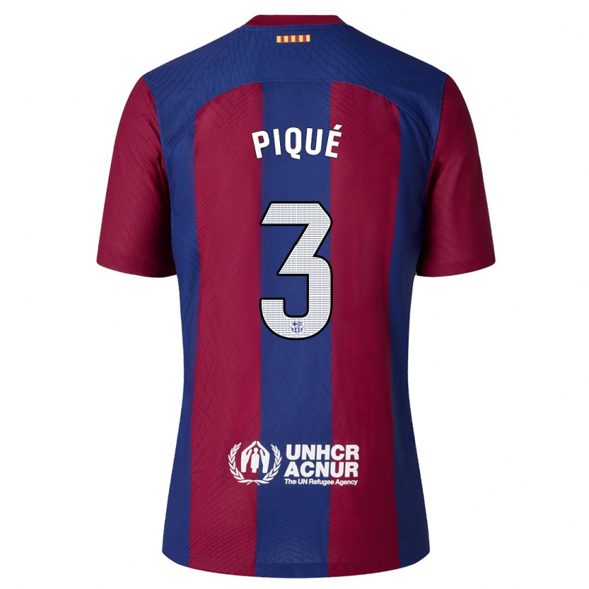 Herren Fußball Gerard Pique #3 Rot Blau Heimtrikot Trikot 2023/24 T-Shirt Luxemburg