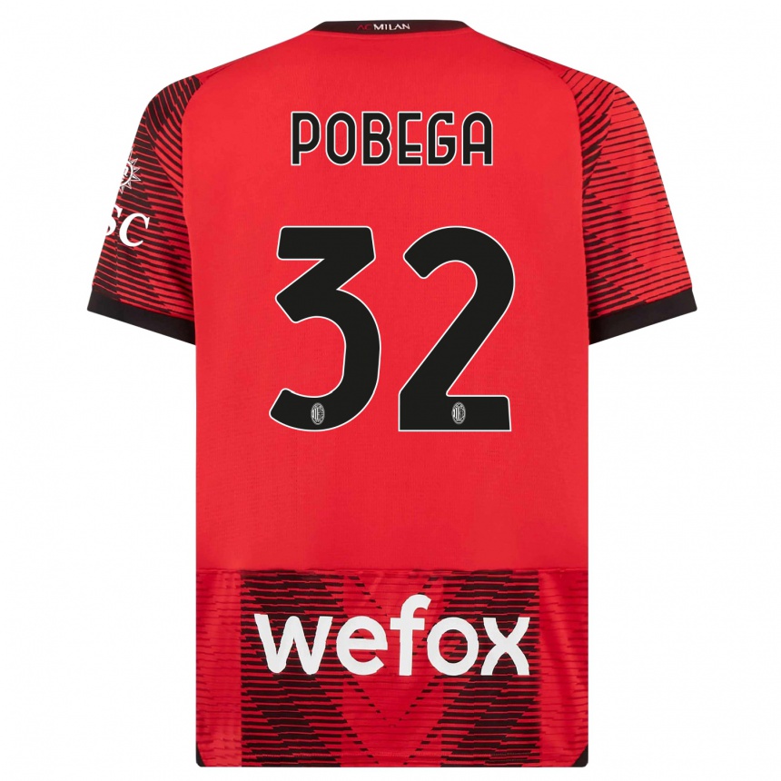 Herren Fußball Tommaso Pobega #32 Rot Schwarz Heimtrikot Trikot 2023/24 T-Shirt Luxemburg