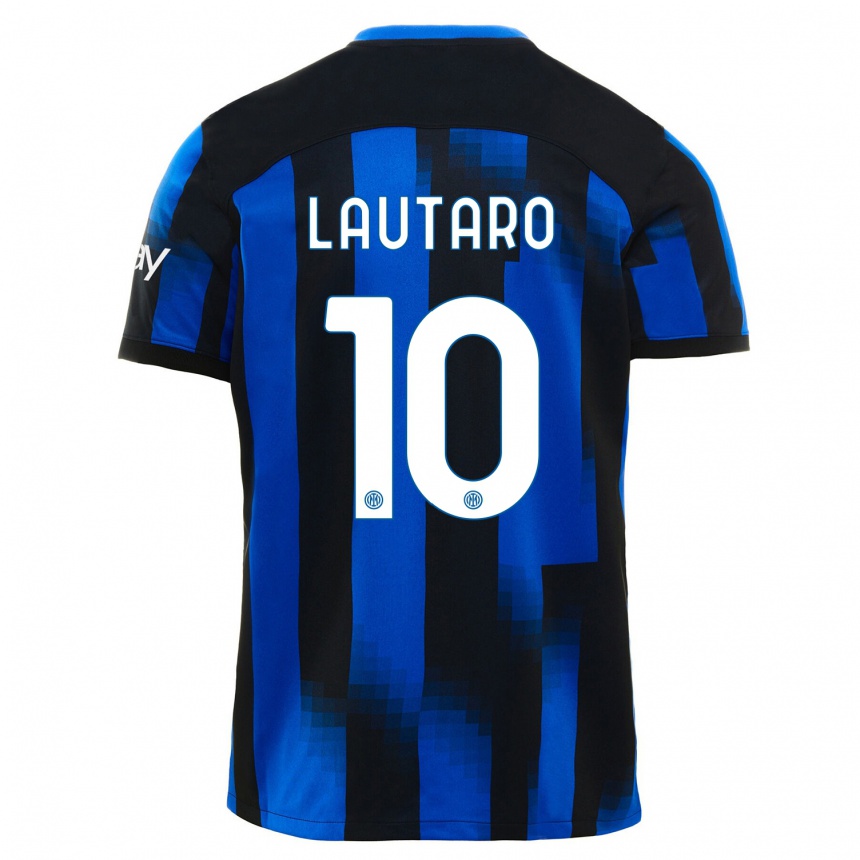 Herren Fußball Lautaro Martinez #10 Schwarz Blau Heimtrikot Trikot 2023/24 T-Shirt Luxemburg