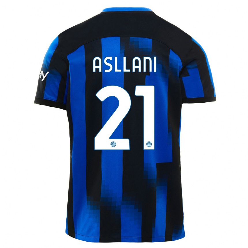 Herren Fußball Kristjan Asllani #21 Schwarz Blau Heimtrikot Trikot 2023/24 T-Shirt Luxemburg