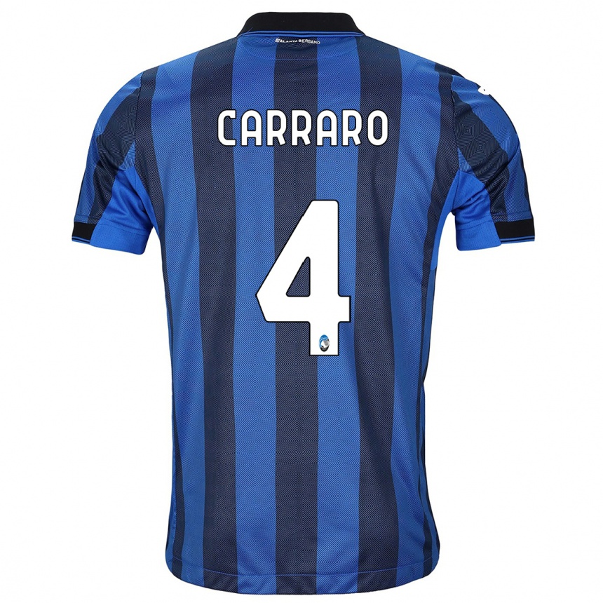 Herren Fußball Marco Carraro #4 Schwarz Blau Heimtrikot Trikot 2023/24 T-Shirt Luxemburg