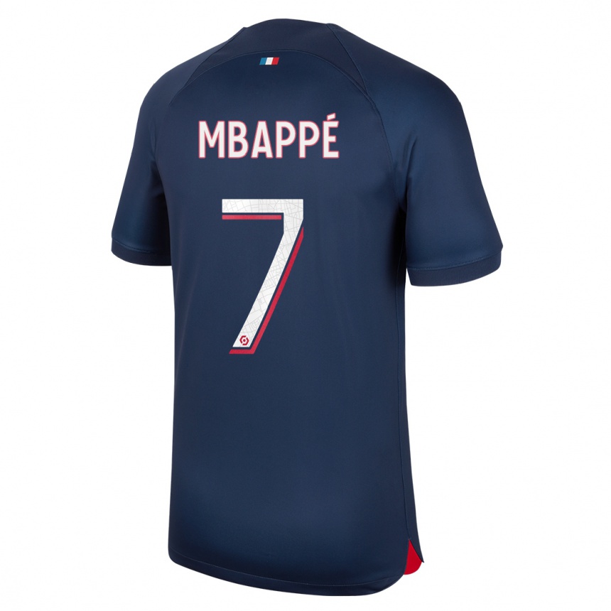 Herren Fußball Kylian Mbappe #7 Blau Rot Heimtrikot Trikot 2023/24 T-Shirt Luxemburg