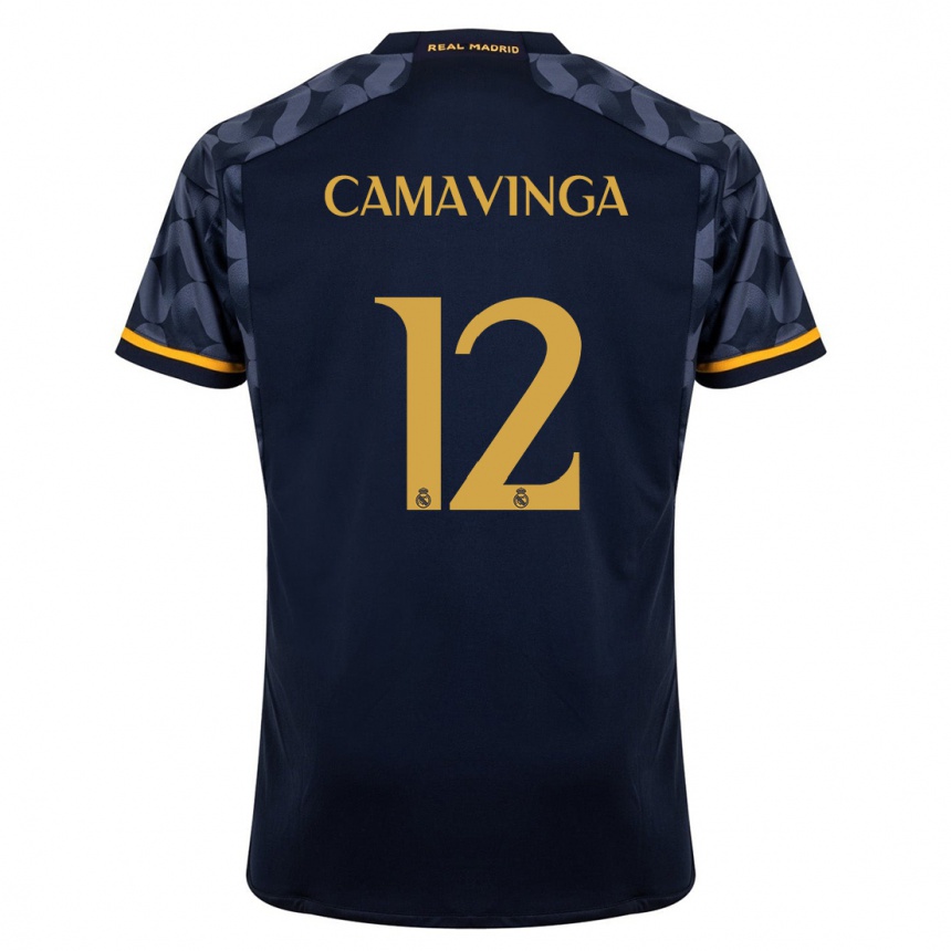 Herren Fußball Eduardo Camavinga #12 Dunkelblau Auswärtstrikot Trikot 2023/24 T-Shirt Luxemburg