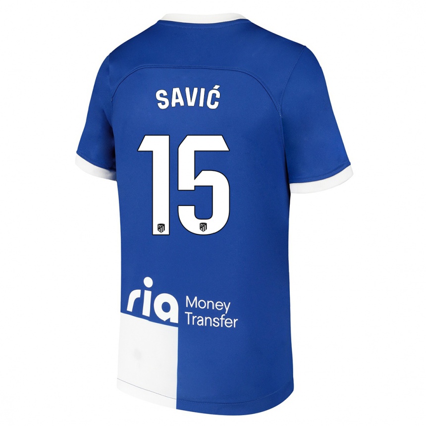 Herren Fußball Stefan Savic #15 Blau Weiss Auswärtstrikot Trikot 2023/24 T-Shirt Luxemburg