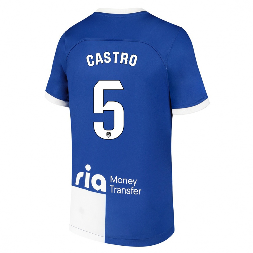 Herren Fußball Oscar Castro #5 Blau Weiss Auswärtstrikot Trikot 2023/24 T-Shirt Luxemburg