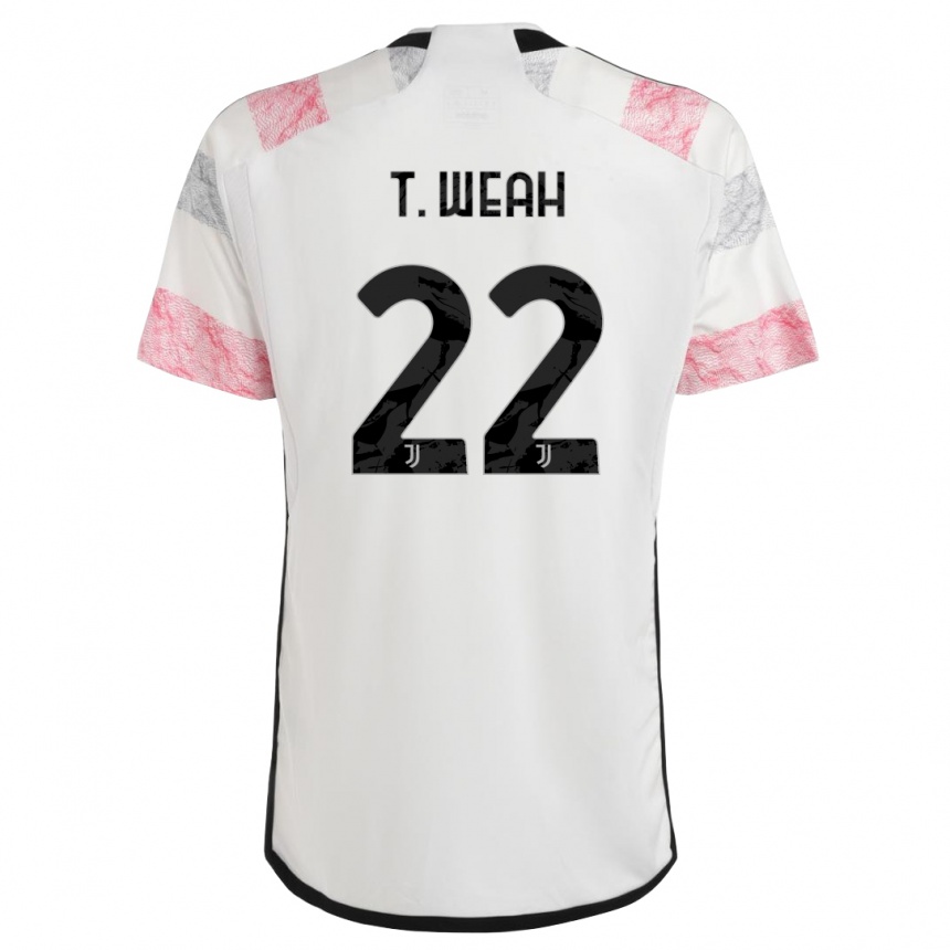 Herren Fußball Timothy Weah #22 Weiß Rosa Auswärtstrikot Trikot 2023/24 T-Shirt Luxemburg