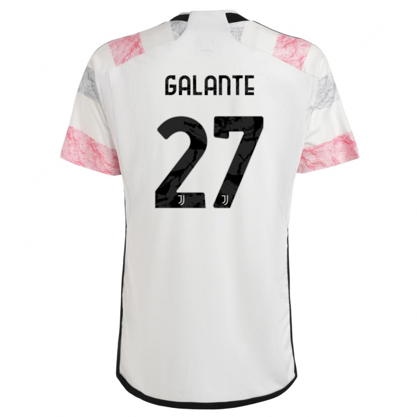 Herren Fußball Tommaso Galante #27 Weiß Rosa Auswärtstrikot Trikot 2023/24 T-Shirt Luxemburg