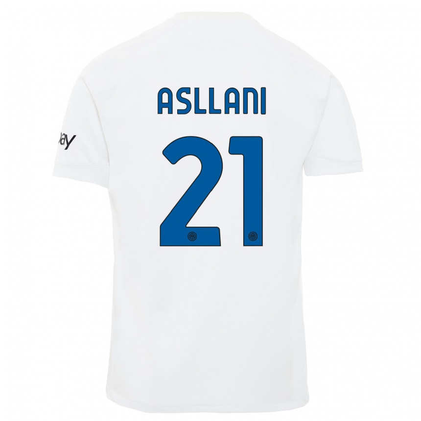 Herren Fußball Kristjan Asllani #21 Weiß Auswärtstrikot Trikot 2023/24 T-Shirt Luxemburg