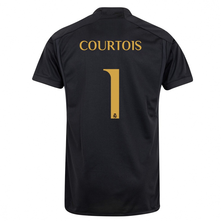 Herren Fußball Thibaut Courtois #1 Schwarz Ausweichtrikot Trikot 2023/24 T-Shirt Luxemburg