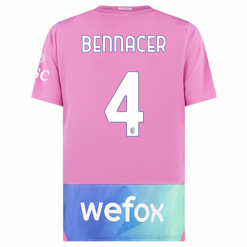 Herren Fußball Ismael Bennacer #4 Pink Lila Ausweichtrikot Trikot 2023/24 T-Shirt Luxemburg