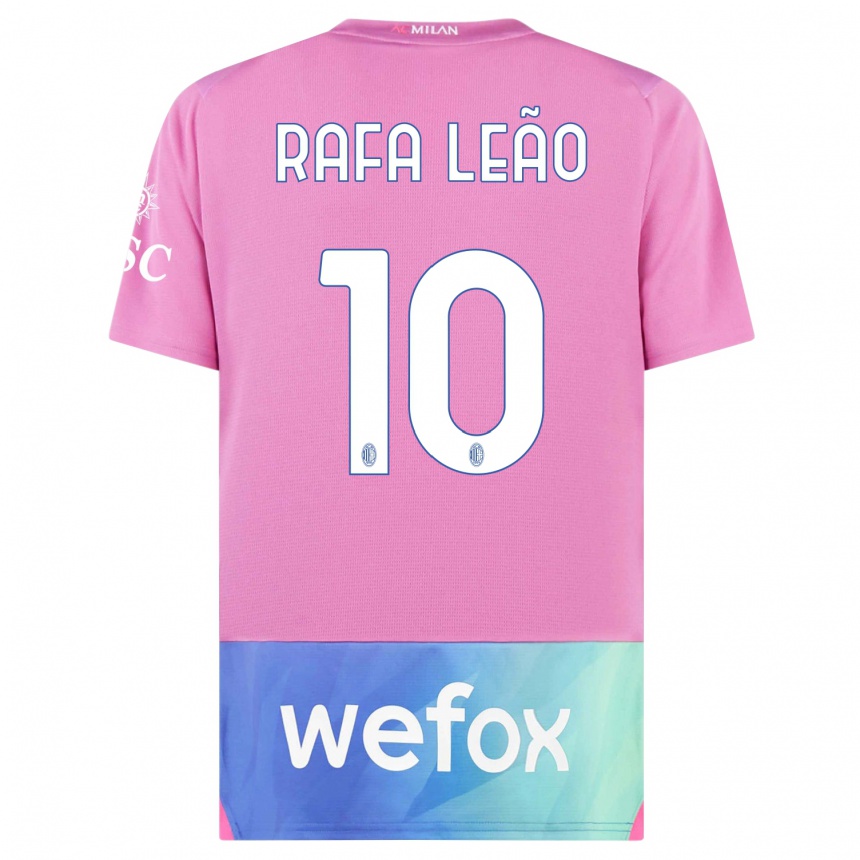 Herren Fußball Rafael Leao #10 Pink Lila Ausweichtrikot Trikot 2023/24 T-Shirt Luxemburg
