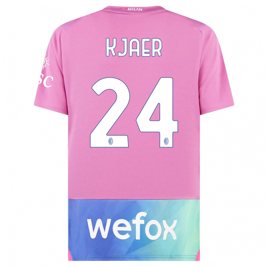 Herren Fußball Simon Kaer #24 Pink Lila Ausweichtrikot Trikot 2023/24 T-Shirt Luxemburg