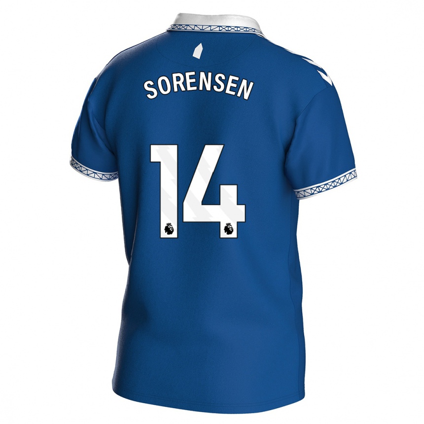 Damen Fußball Nicoline Sorensen #14 Königsblau Heimtrikot Trikot 2023/24 T-Shirt Luxemburg