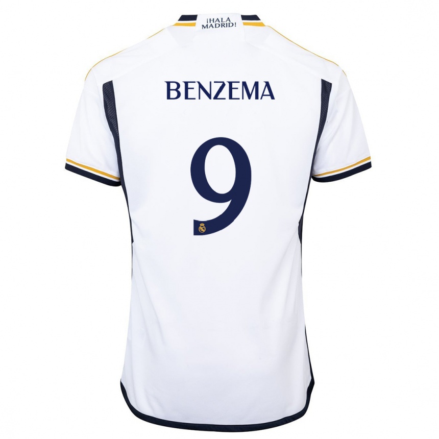 Damen Fußball Karim Benzema #9 Weiß Heimtrikot Trikot 2023/24 T-Shirt Luxemburg
