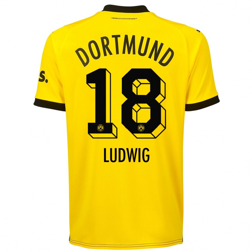 Damen Fußball Michel Ludwig #18 Gelb Heimtrikot Trikot 2023/24 T-Shirt Luxemburg