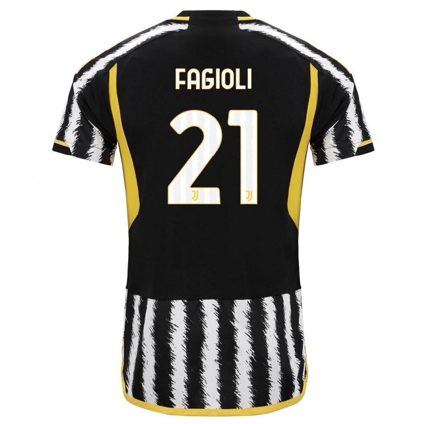 Damen Fußball Nicolo Fagioli #21 Schwarz-Weiss Heimtrikot Trikot 2023/24 T-Shirt Luxemburg