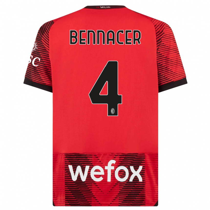Damen Fußball Ismael Bennacer #4 Rot Schwarz Heimtrikot Trikot 2023/24 T-Shirt Luxemburg