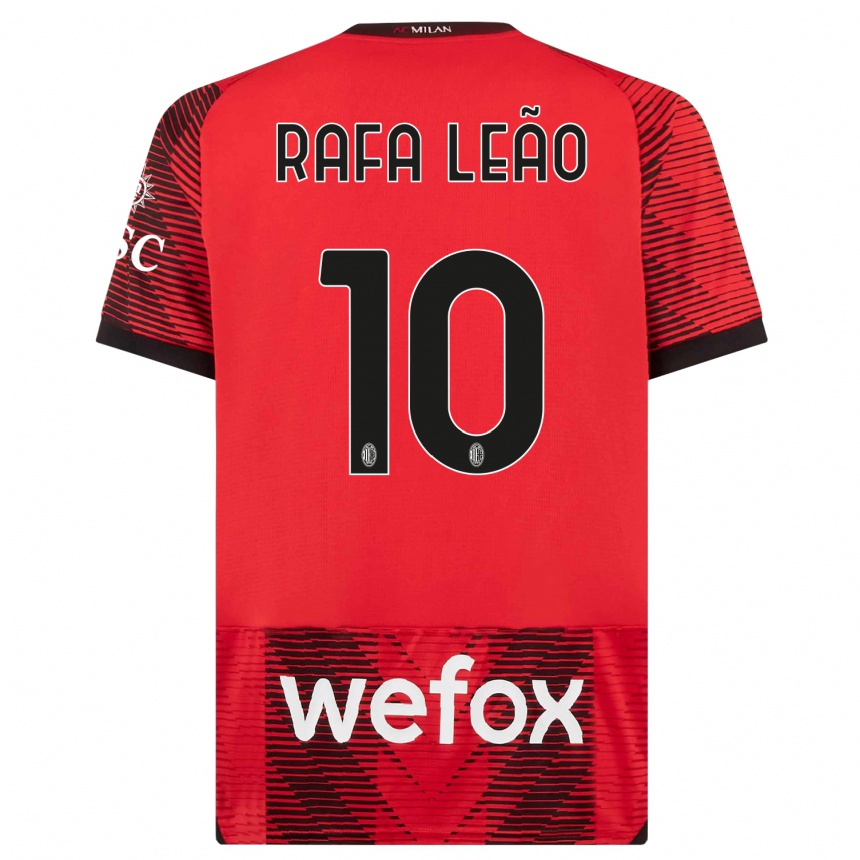 Damen Fußball Rafael Leao #10 Rot Schwarz Heimtrikot Trikot 2023/24 T-Shirt Luxemburg
