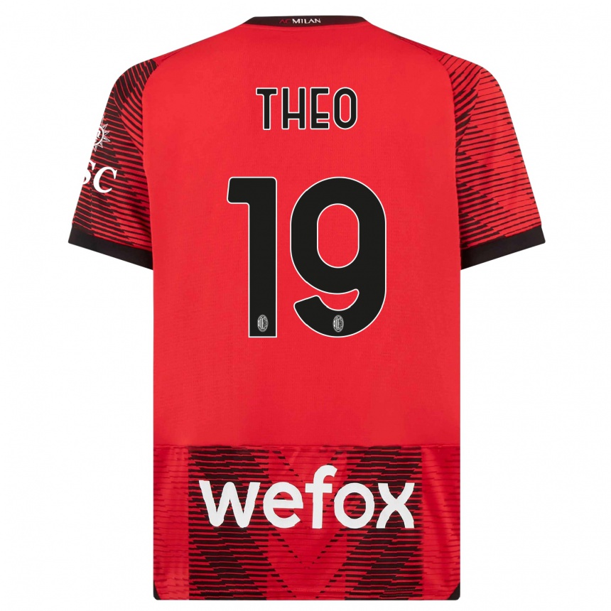 Damen Fußball Theo Hernandez #19 Rot Schwarz Heimtrikot Trikot 2023/24 T-Shirt Luxemburg