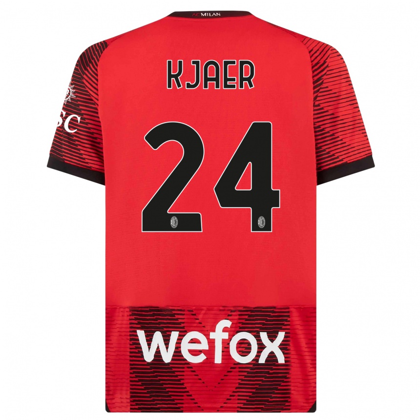 Damen Fußball Simon Kjaer #24 Rot Schwarz Heimtrikot Trikot 2023/24 T-Shirt Luxemburg