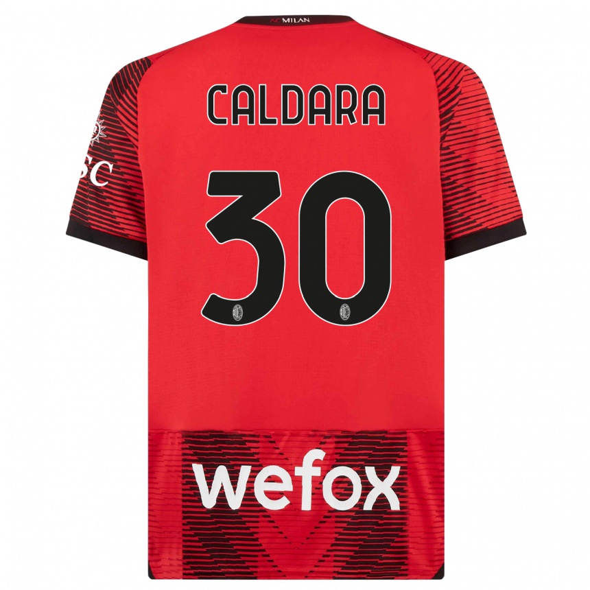 Damen Fußball Mattia Caldara #30 Rot Schwarz Heimtrikot Trikot 2023/24 T-Shirt Luxemburg