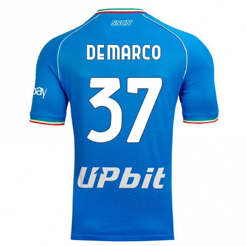 Damen Fußball Francesco De Marco #37 Himmelblau Heimtrikot Trikot 2023/24 T-Shirt Luxemburg