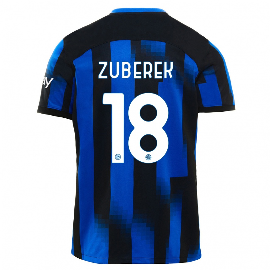 Damen Fußball Jan Zuberek #18 Schwarz Blau Heimtrikot Trikot 2023/24 T-Shirt Luxemburg